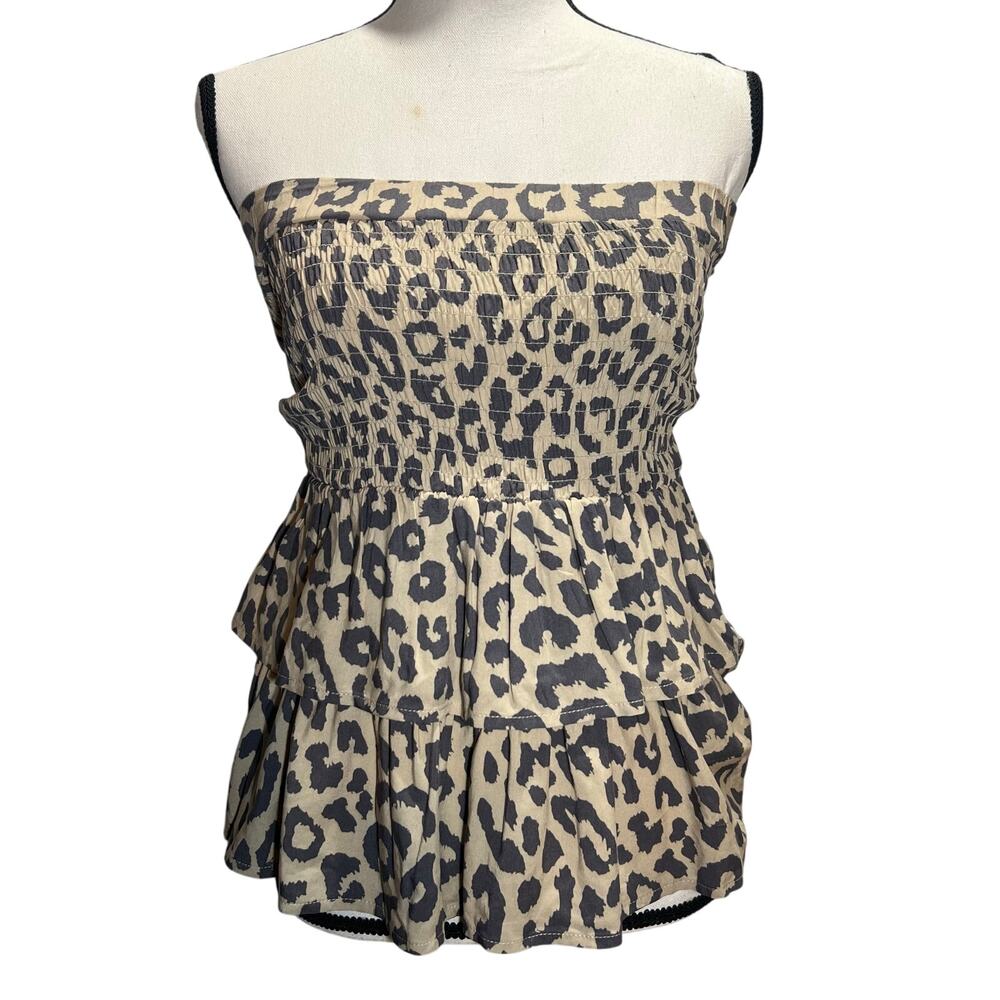 Cheetah Leopard Animal Print Ruffled Tube Top Size Small